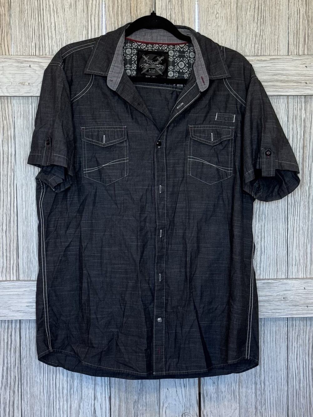 Drill Clothing Shirt Men XL Black Cotton Pockets Classic Button-Up